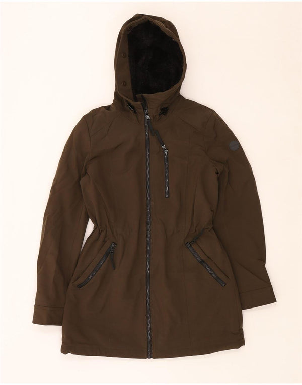 Calvin Klein Womens Oversized Hooded Parka Jacket UK 6 XS Brown Polyester