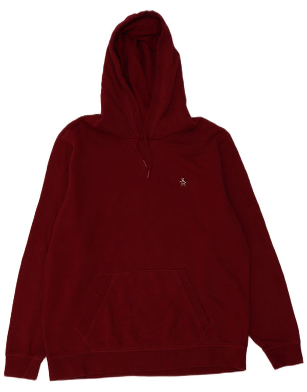 Penguin Mens Hoodie Jumper XL Burgundy Cotton