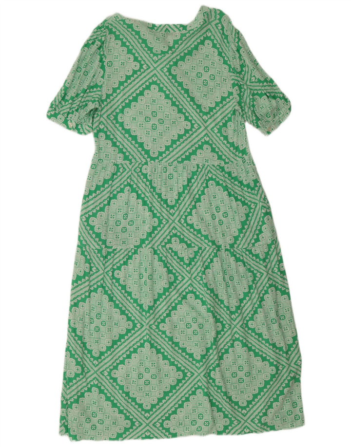 Marks & Spencer Womens Regular A-Line Dress UK 12 Medium Green Geometric