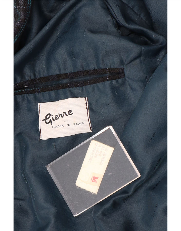 GIERRE Mens 1 Button Blazer Jacket UK 38 Medium Navy Blue Geometric