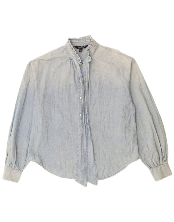 Ralph Lauren Womens Front Tie Shirt UK 14 Medium Blue Cotton
