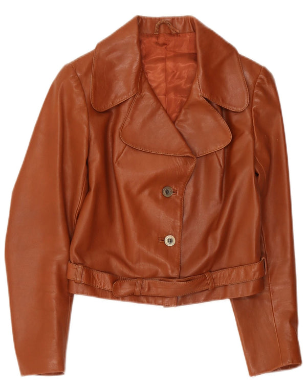 Vintage Womens 2 Button Leather Blazer Jacket UK 4 XS Brown