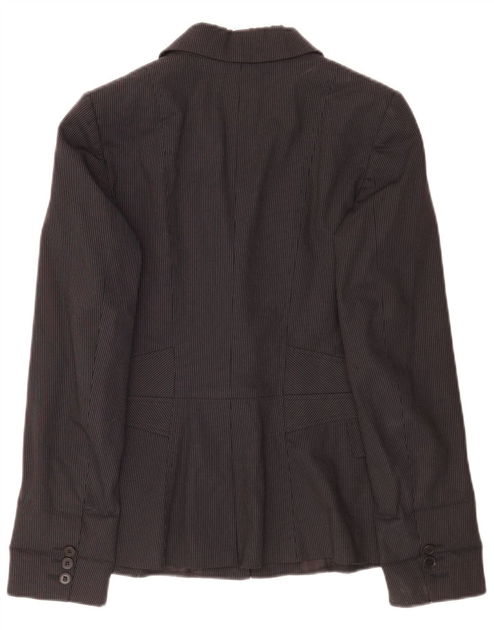 Reiss Womens 1 Button Blazer Jacket UK 8 Small Black Pinstripe Viscose