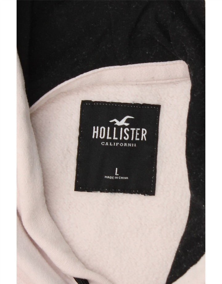 HOLLISTER Mens Graphic Hoodie Jumper Large White Colourblock Cotton