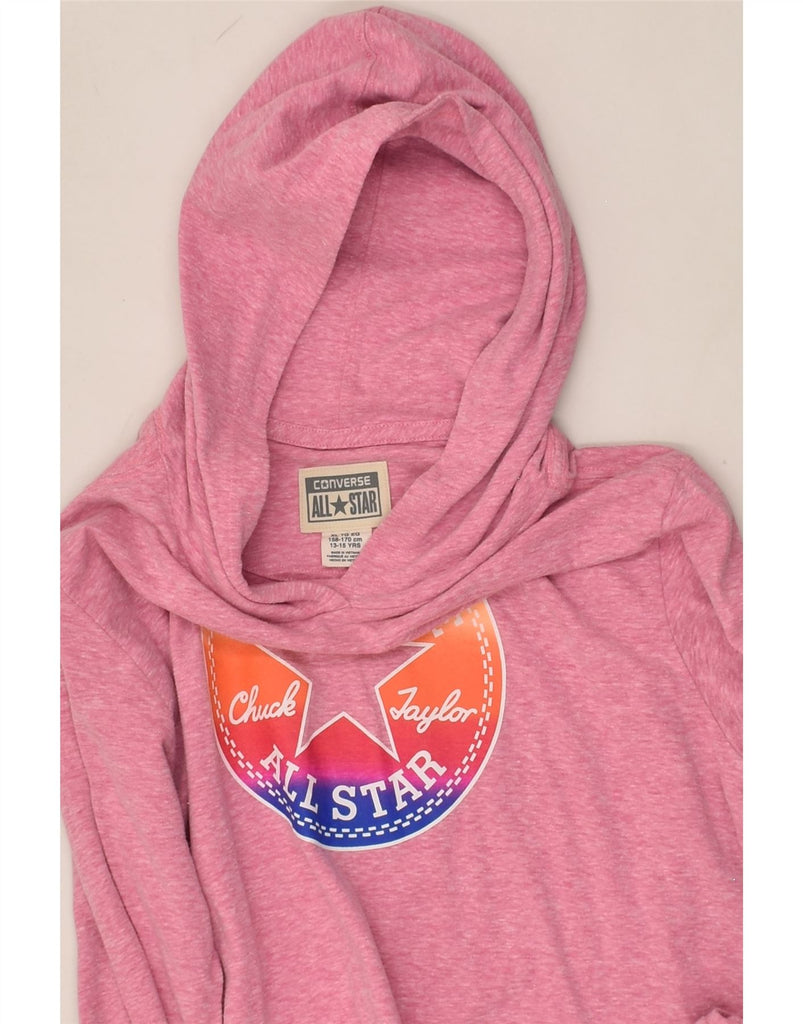 CONVERSE Girls Graphic Hoodie Jumper 13-14 Years XL Pink Cotton | Vintage Converse | Thrift | Second-Hand Converse | Used Clothing | Messina Hembry 