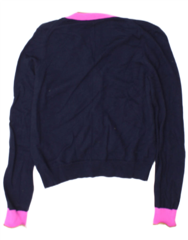 Jigsaw Womens Cardigan Sweater UK 14 Medium Navy Blue Colourblock Wool