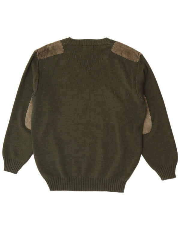 Country Mens Wear V-Neck Jumper Sweater EU 40 Medium Green Colourblock Wool