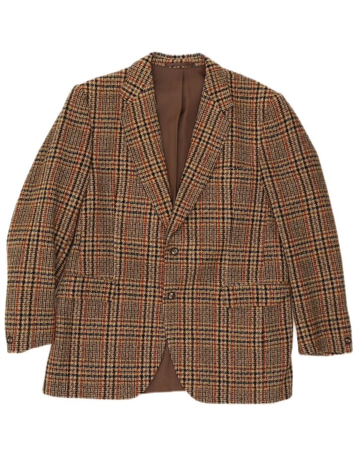 Avant Mens 2 Button Blazer Jacket IT 54 2XL Brown Check Wool