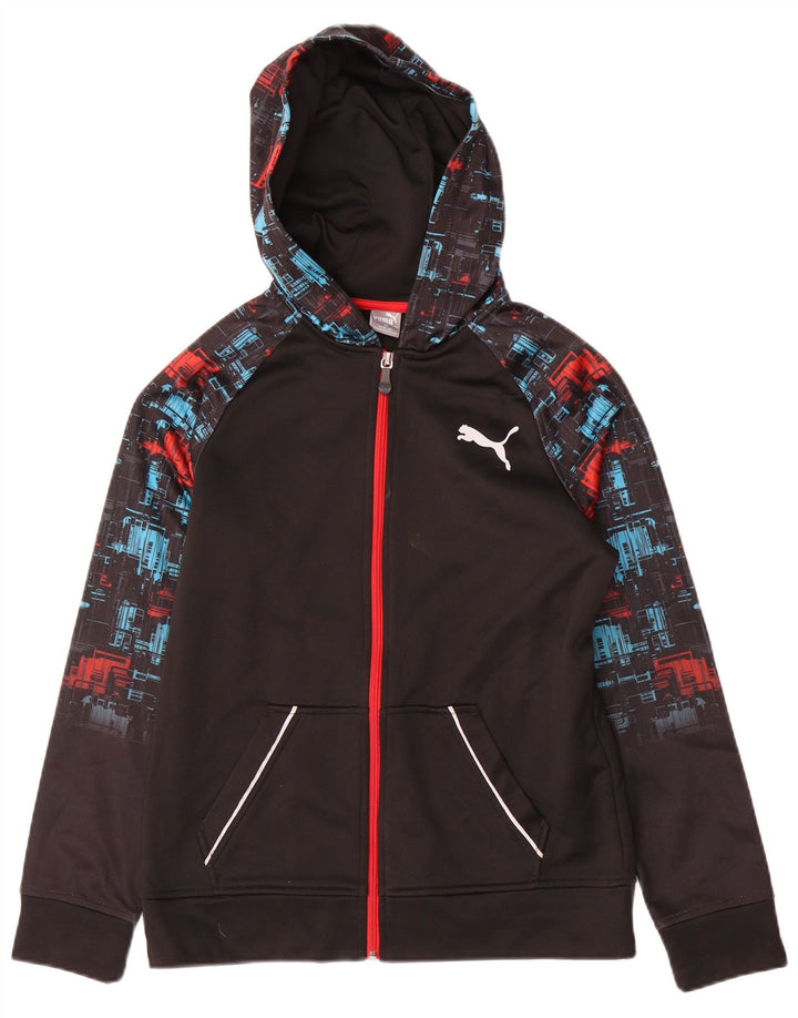 Puma Boys Zip Hoodie Sweater 14-15 Years Large Black Geometric Polyester
