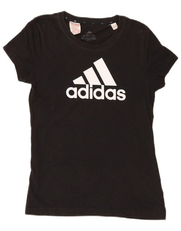 Adidas Girls Graphic T-Shirt Top 14-15 Years Black Cotton