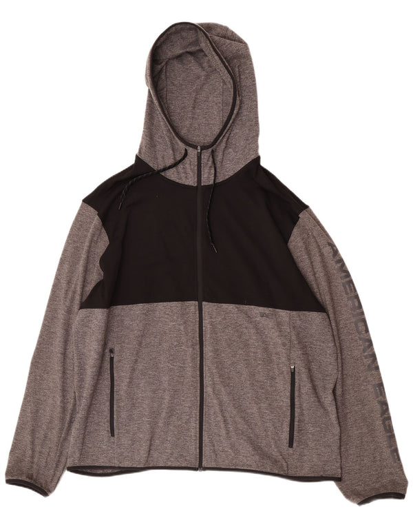 American Eagle Mens Graphic Zip Hoodie Sweater 2XL Grey Colourblock