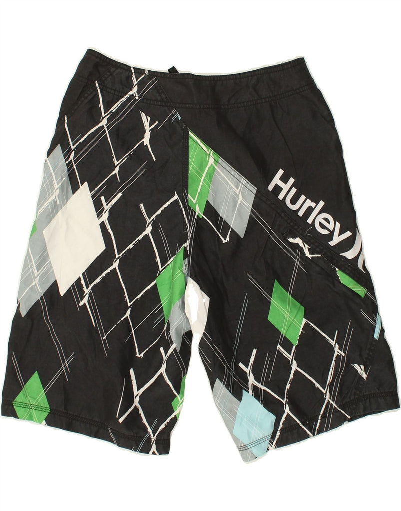 HURLEY Mens Graphic Swimming Shorts W32 Medium Black Argyle/Diamond | Vintage Hurley | Thrift | Second-Hand Hurley | Used Clothing | Messina Hembry 