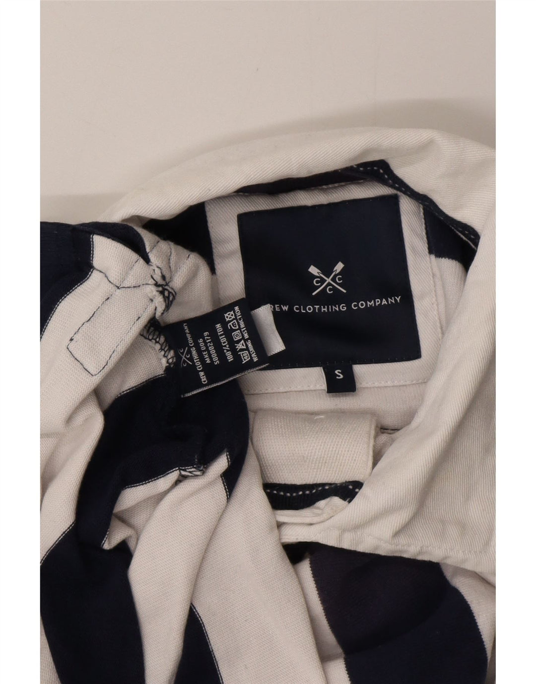 CREW CLOTHING Mens Long Sleeve Rugby Polo Shirt Small White Striped Cotton