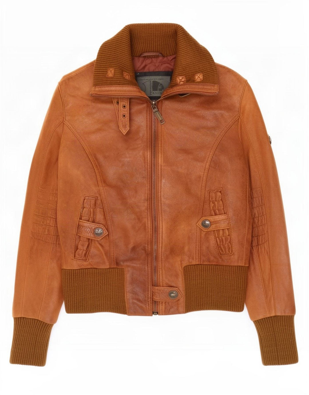 Americanino Womens Bomber Leather Jacket UK 14 Medium Brown