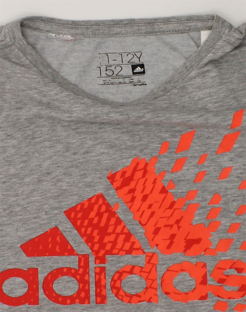 ADIDAS Girls Climalite Graphic T-Shirt Top 11-12 Years Grey Cotton | Vintage Adidas | Thrift | Second-Hand Adidas | Used Clothing | Messina Hembry 