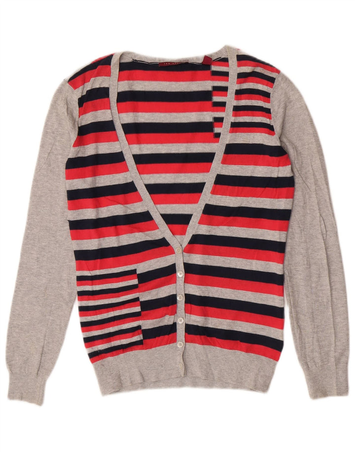 Ted Baker Womens Cardigan Sweater Size 2 Small Red Striped Cotton