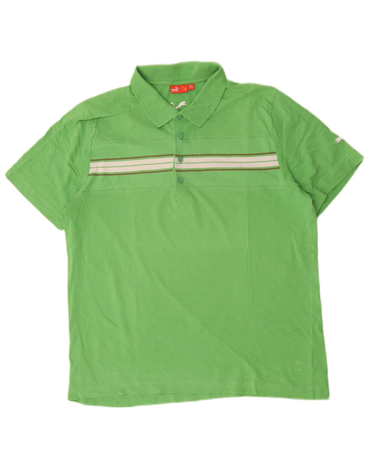 Puma Mens Polo Shirt XL Green Striped Cotton