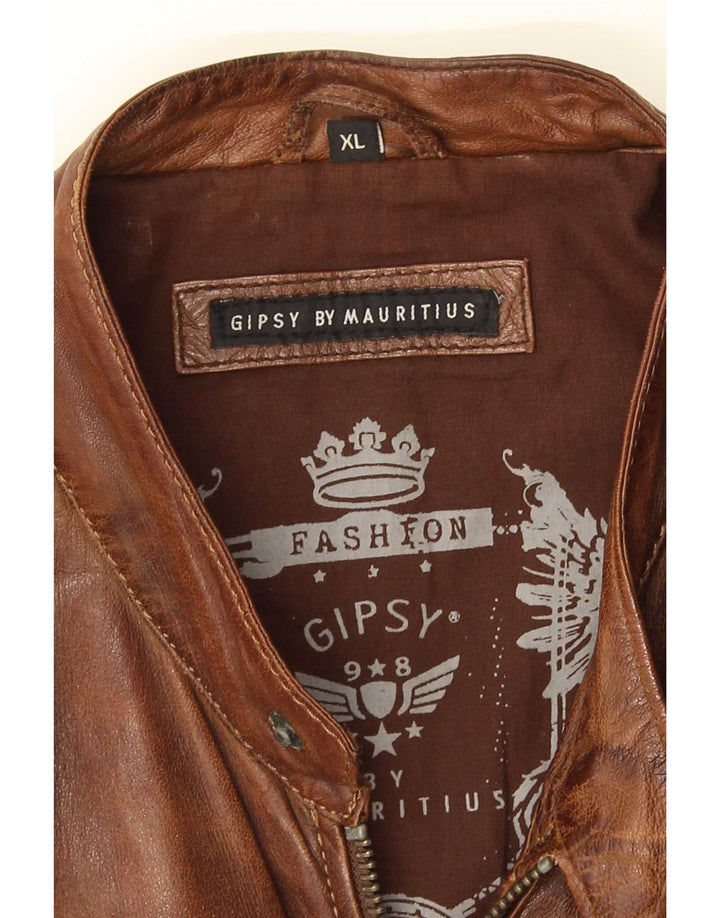 Gipsy Mens Leather Jacket UK 42 XL Brown