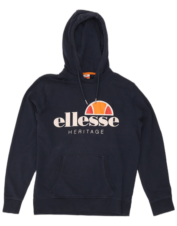 Ellesse Mens Heritage Graphic Hoodie Jumper Small Navy Blue Cotton