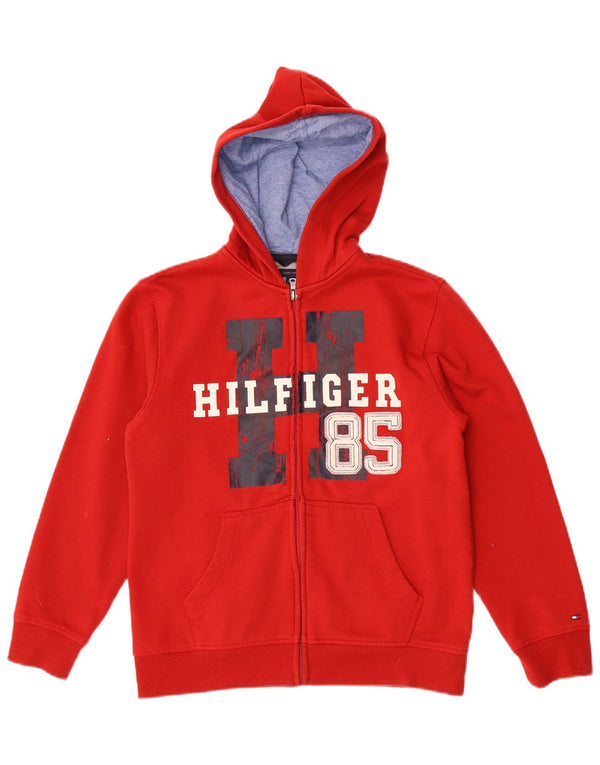 Tommy Hilfiger Boys Graphic Zip Hoodie Sweater 12-13 Years Medium Red