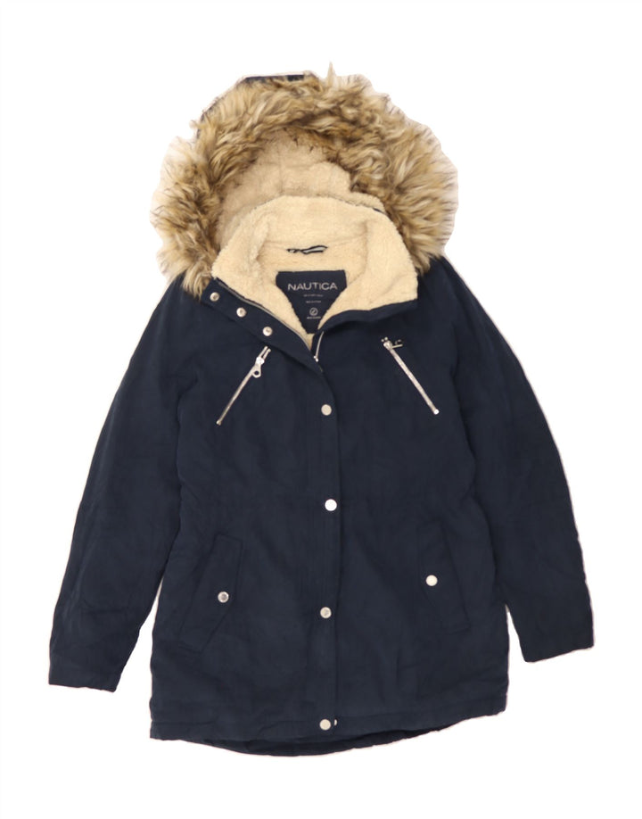 NAUTICA Womens Hooded Parka Jacket UK 14 Medium Navy Blue Polyester Vintage Nautica and Second-Hand Nautica from Messina Hembry 