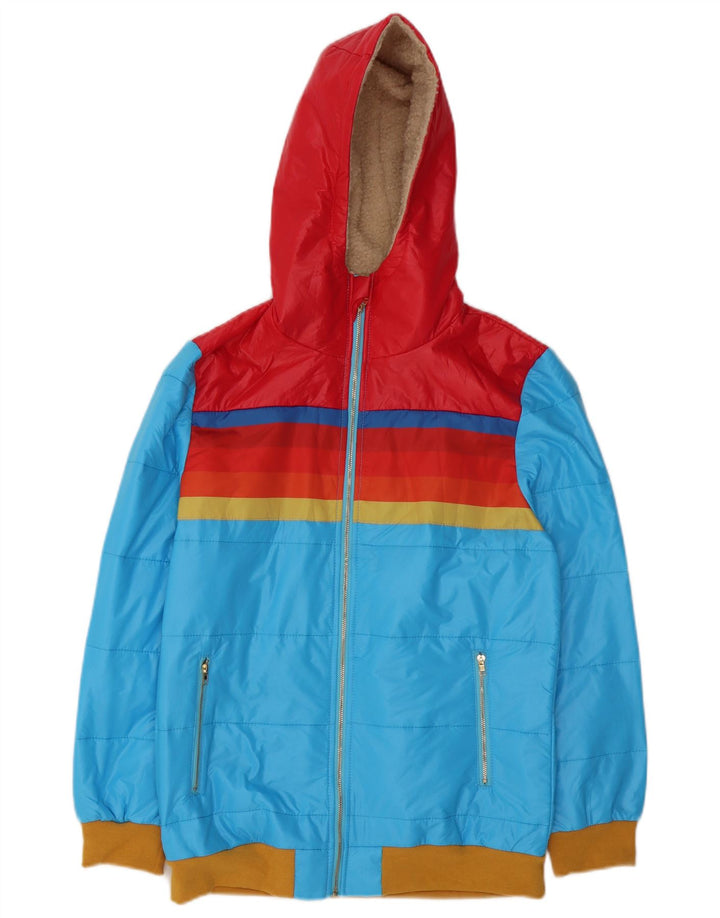 Vintage Womens Hooded Windbreaker Jacket UK 14 Medium Blue Colourblock