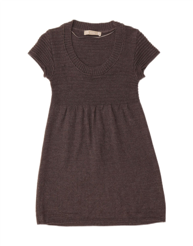 ZARA Womens Short Sleeves Jumper Dress UK 10 Small Grey Wool Vintage Zara and Second-Hand Zara from Messina Hembry 