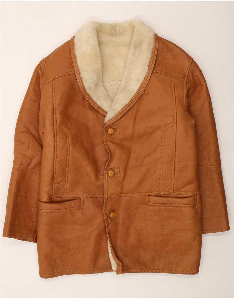 VINTAGE Mens Shearling Overcoat IT 50 Large Brown Shearling Vintage Vintage and Second-Hand Vintage from Messina Hembry 
