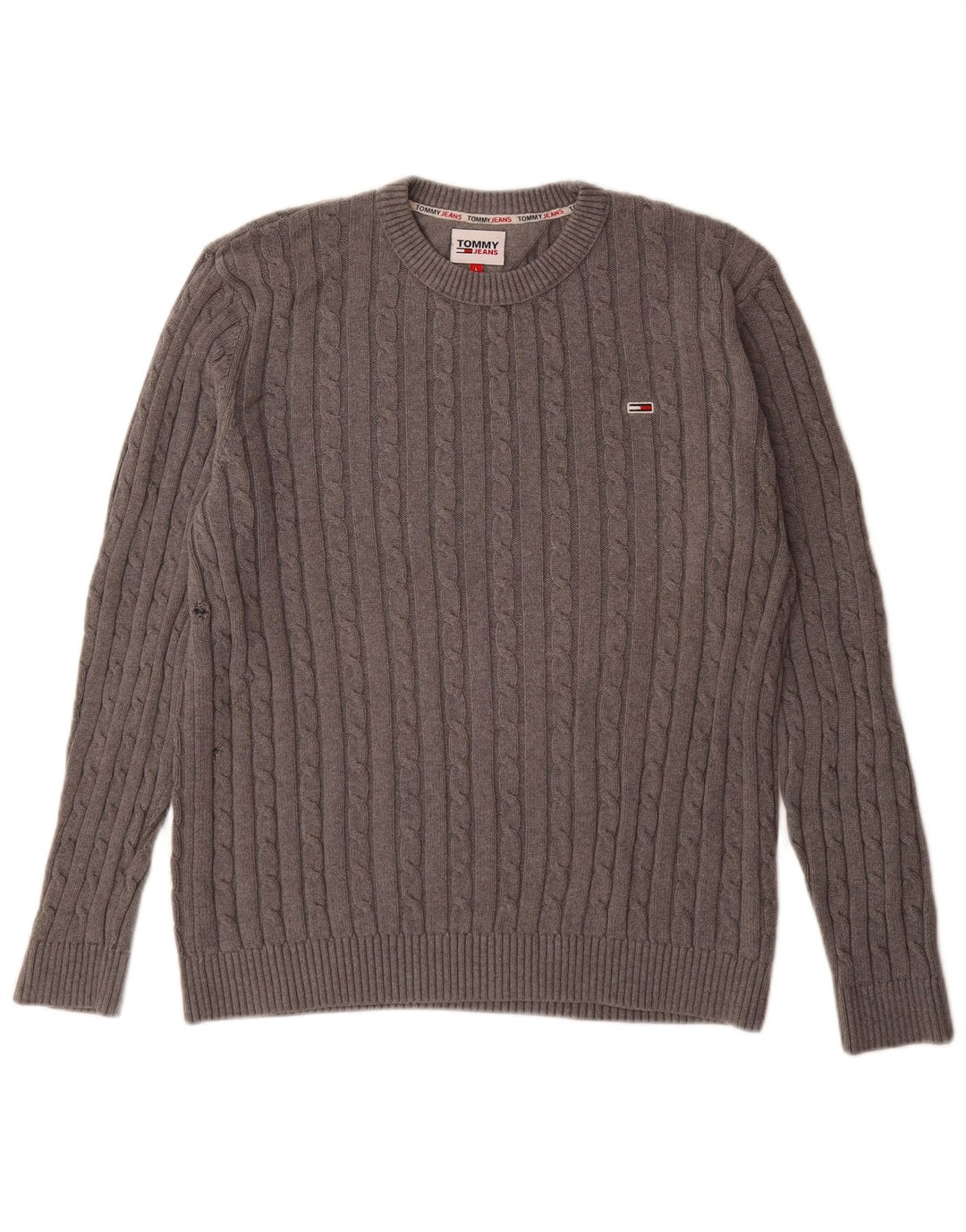 Tommy Hilfiger Mens Crew Neck Jumper Sweater Large Grey Cotton