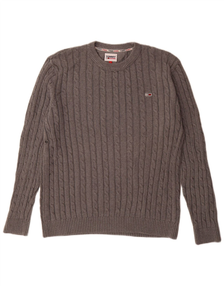 Tommy Hilfiger Mens Crew Neck Jumper Sweater Large Grey Cotton