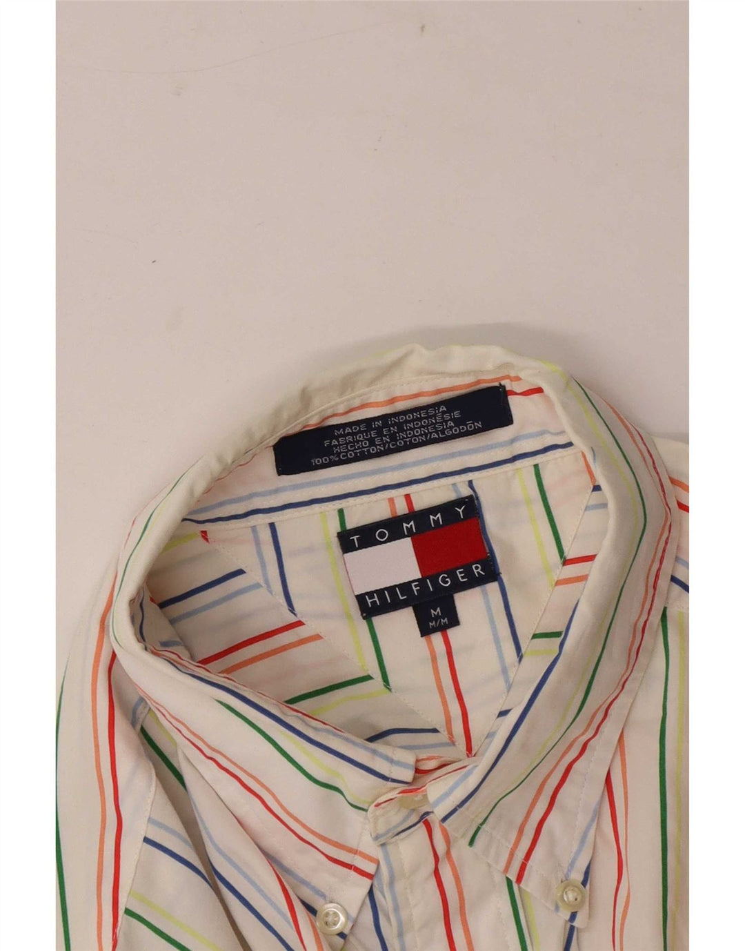 Tommy Hilfiger Mens Short Sleeve Regular Fit Shirt Medium White Striped