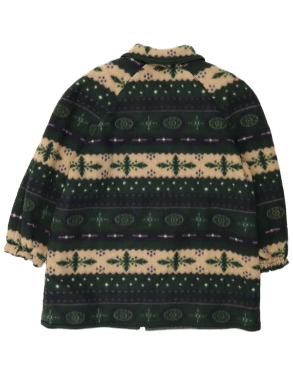 Vintage Womens 3/4 Sleeve Fleece Jacket UK 20 2XL Green Fair Isle
