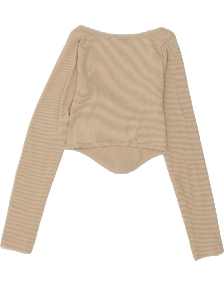 ZARA Womens Crop Top Long Sleeve UK 4 XS Beige Vintage Zara and Second-Hand Zara from Messina Hembry 