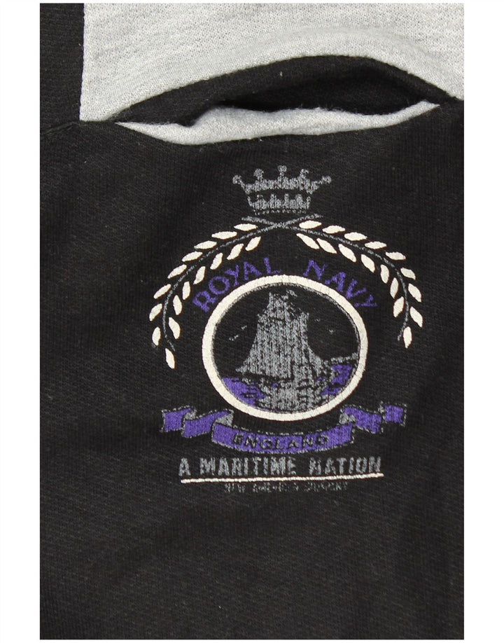 Vintage Mens Polo Neck Sweatshirt Jumper Medium Black Colourblock