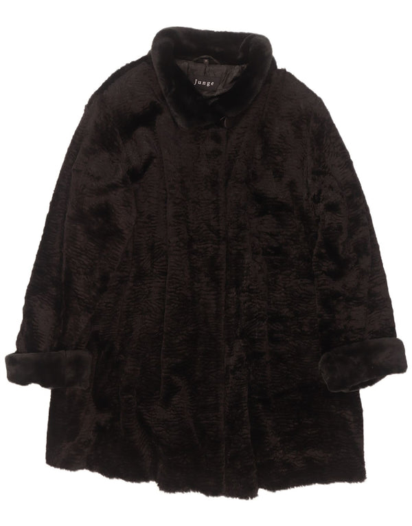 Junge Womens Faux Fur Overcoat UK 22 3XL Black Rayon