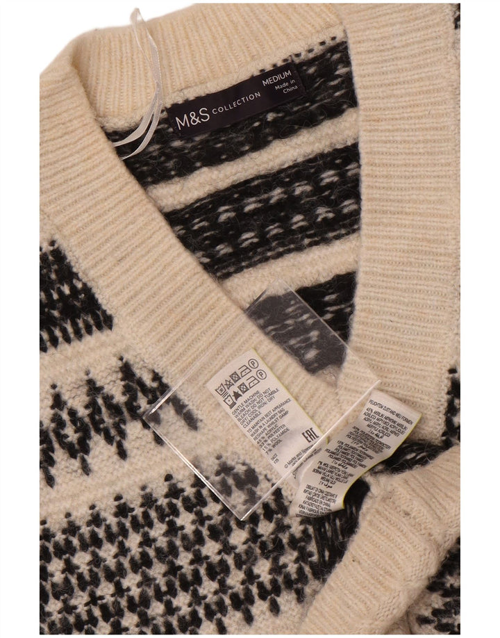 Marks & Spencer Womens Vest Tank Top UK 14 Medium Off White Fair Isle