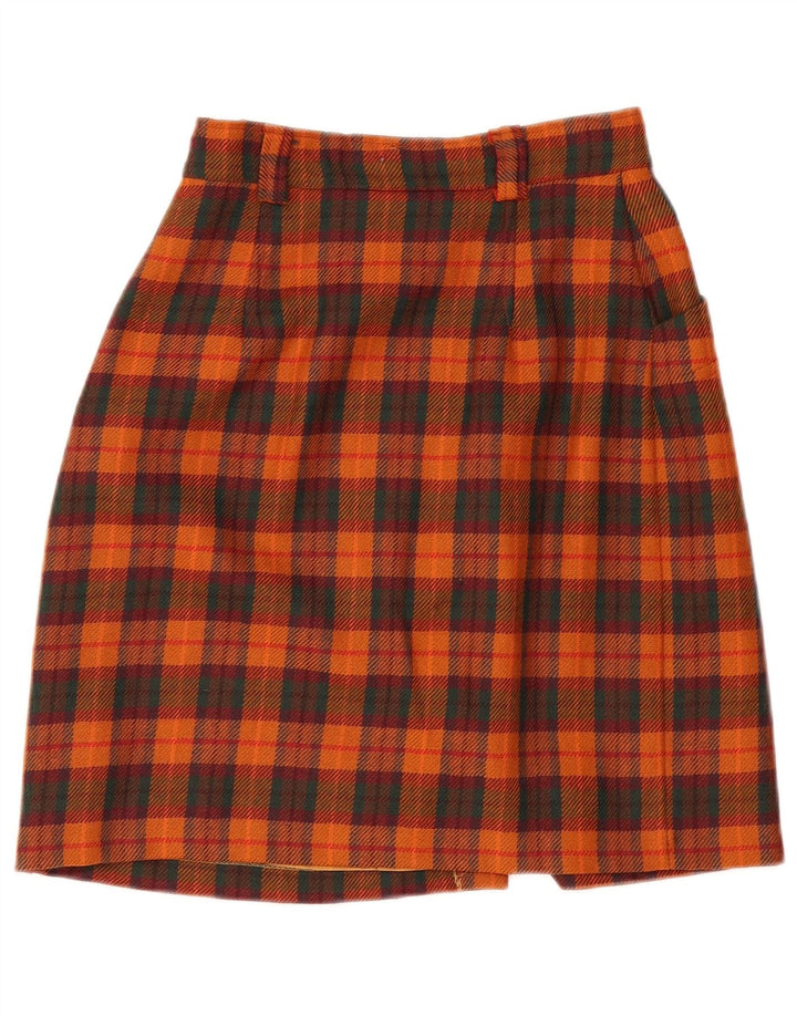 Vintage Womens Wrap Skirt IT 42 Medium W28 Orange Check Wool