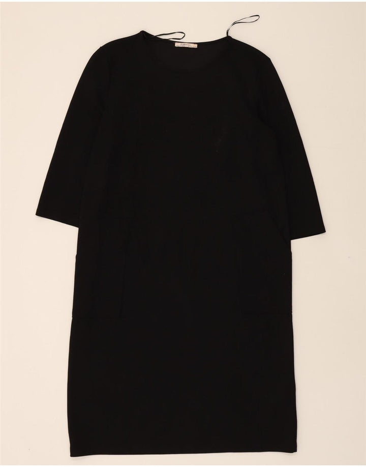 ZARA Womens 3/4 Sleeve Shift Dress UK 14 Large Black Polyester Vintage Zara and Second-Hand Zara from Messina Hembry 