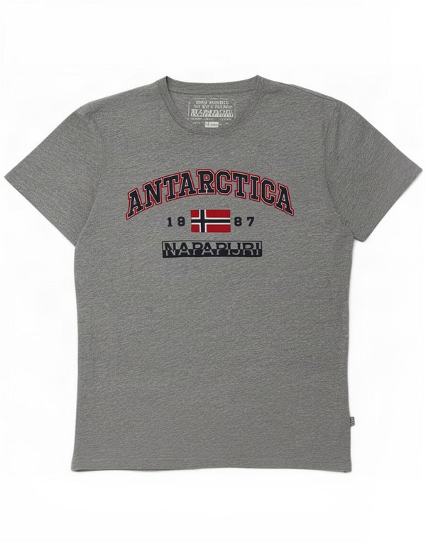 Napapijri Mens Graphic T-Shirt Top Medium Grey Flecked