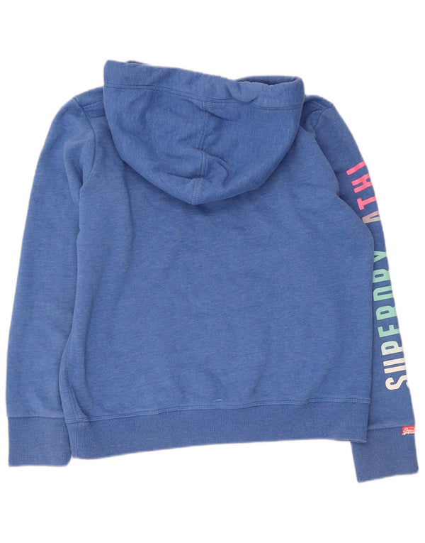 SUPERDRY Womens Graphic Hoodie Jumper UK 16 Large Blue Flecked Cotton