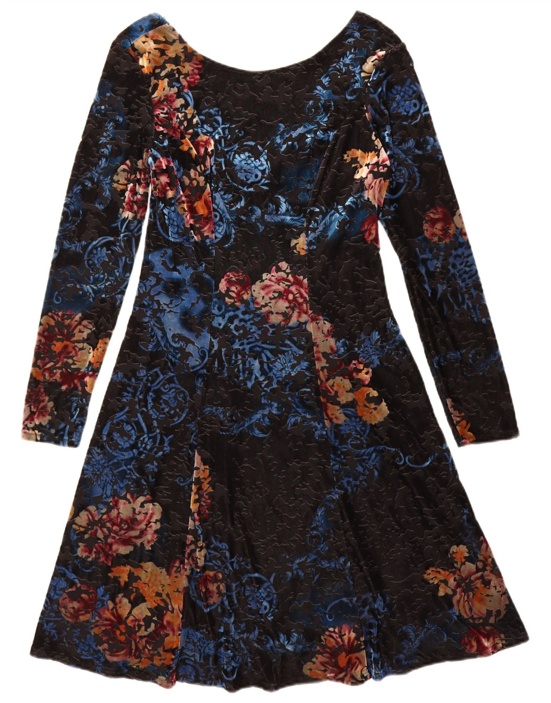 Monsoon Womens Long Sleeve A-Line Dress UK 12 Medium Black Floral Polyester