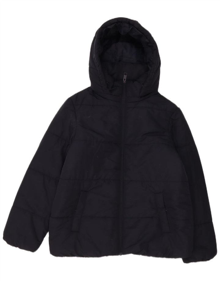 Marks & Spencer Womens Hooded Padded Jacket UK 14 Large Navy Blue Polyester
