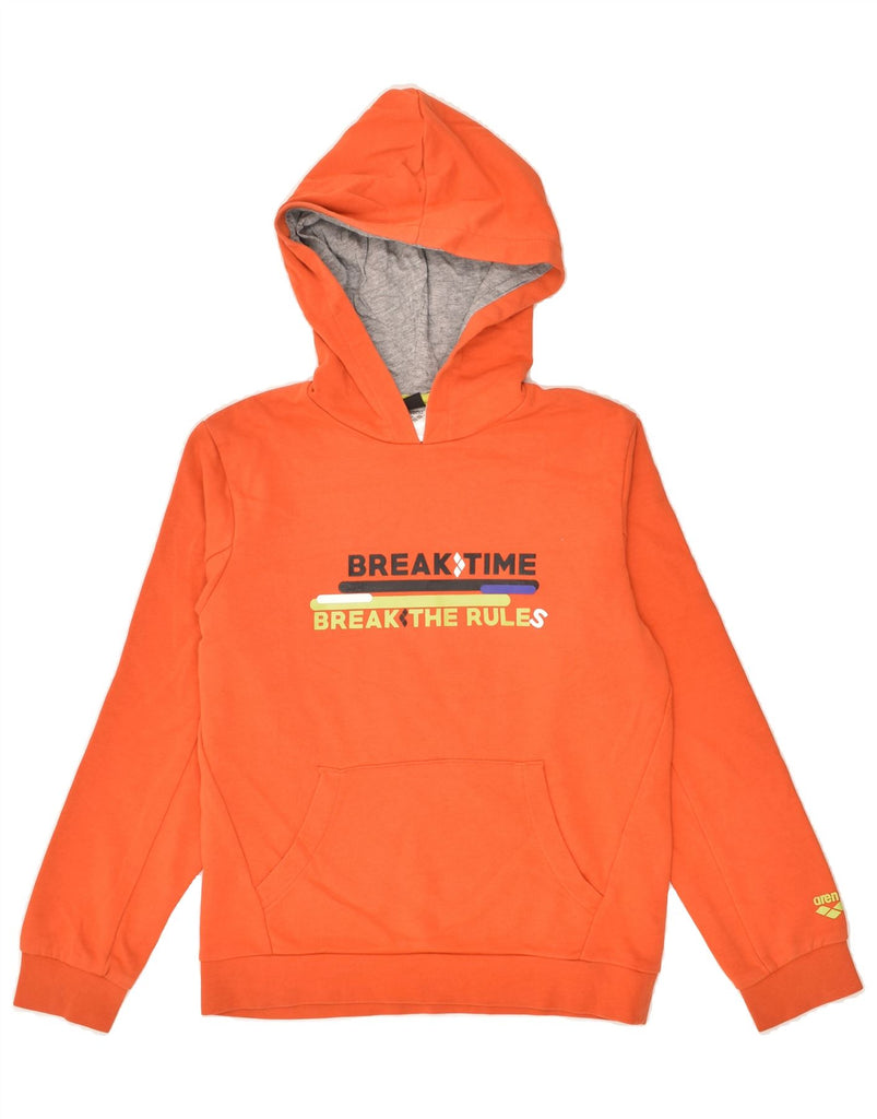 ARENA Boys Graphic Hoodie Jumper 9-10 Years Orange Cotton | Vintage Arena | Thrift | Second-Hand Arena | Used Clothing | Messina Hembry 