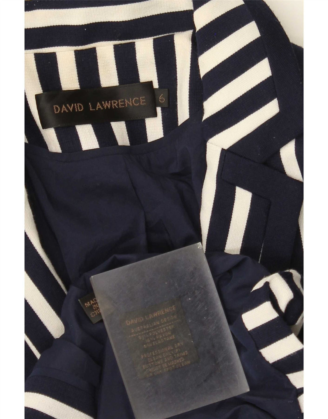 David Lawrence Womens Crop Blazer Jacket US 6 Medium Navy Blue Striped