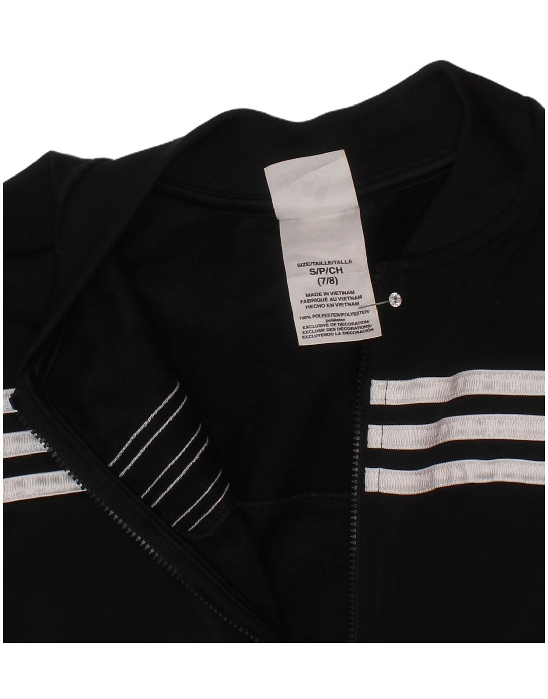 Adidas Boys Tracksuit Top Jacket 7-8 Years Small Black Polyester