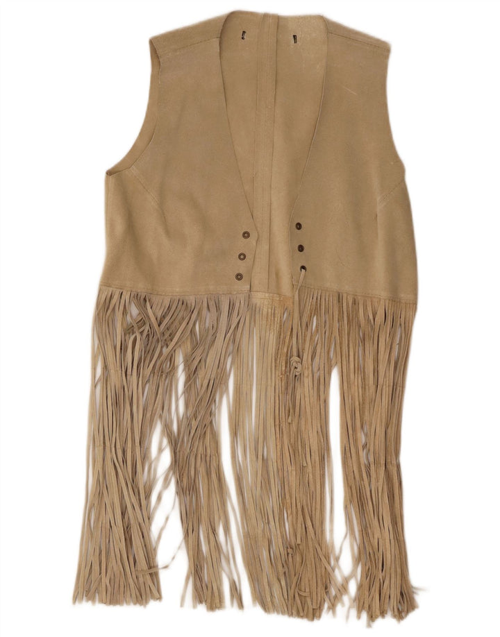 Vintage Womens Suede Waistcoat UK 10 Small Beige Leather