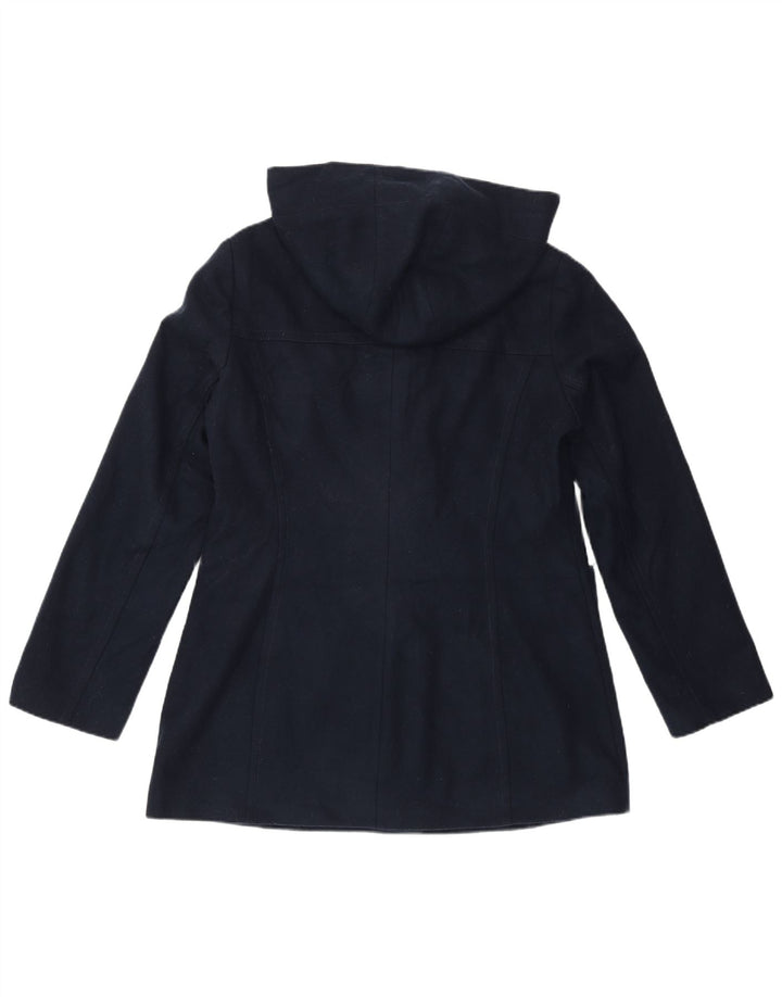BENETTON Womens Hooded Duffle Coat UK 14 Large Navy Blue Wool