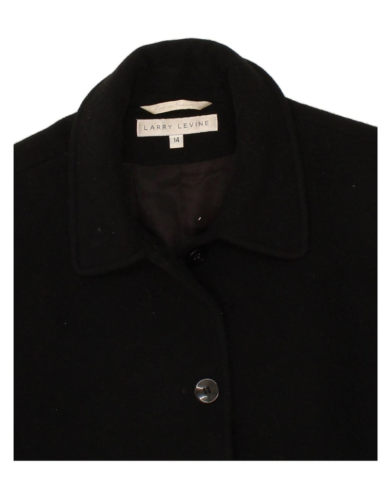 LARRY LEVINE Womens Overcoat UK 14 Large Black Merino Wool Vintage Larry Levine and Second-Hand Larry Levine from Messina Hembry 