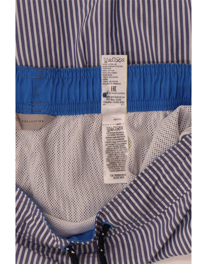 Marks & Spencer Mens Swimming Shorts Large  Blue Pinstripe Cotton