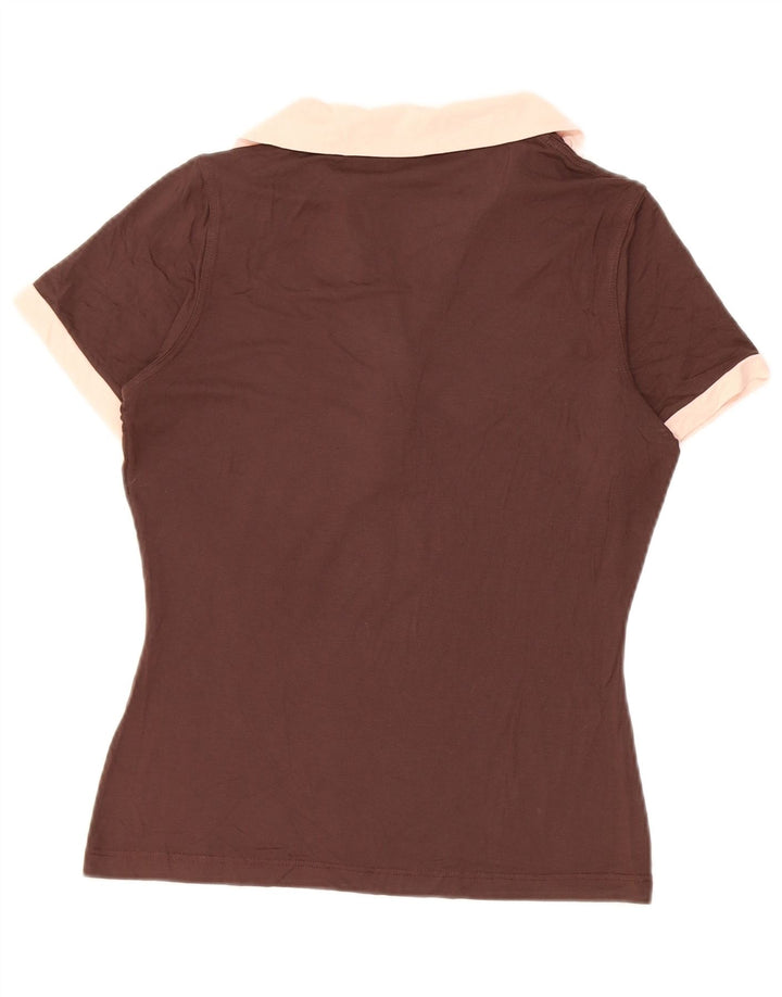 Fred Perry Womens Polo Shirt UK 12 Medium Brown Colourblock